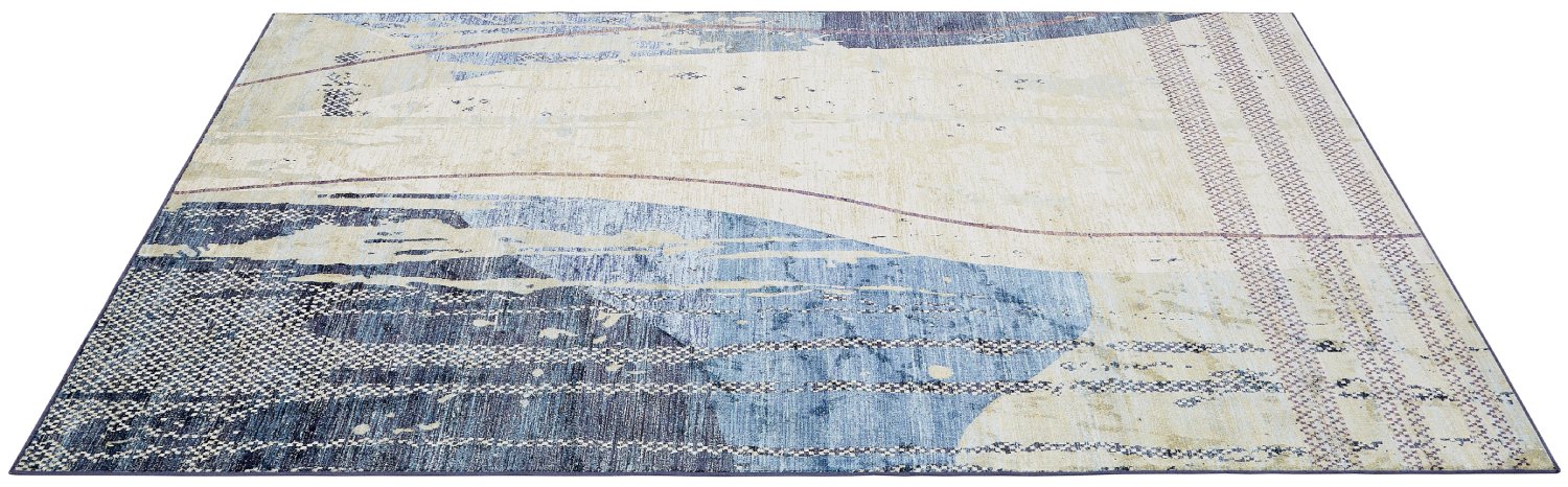 Beige-blauer Webteppich 'Mykonos Colorful': Seitenansicht