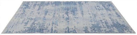 Jeansblau-grauer Jacquard-Teppich 'Stockholm natural grey jeans blue': Seitenansicht