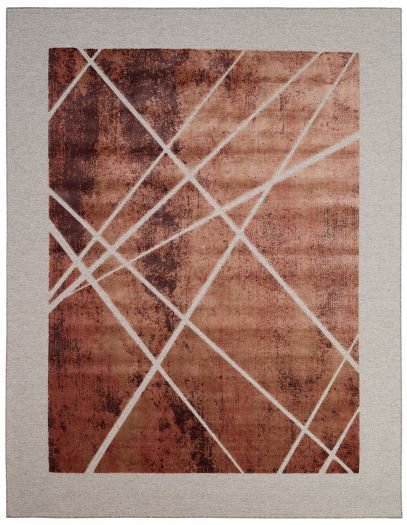 Jacquard-Teppich kupferfarben mit silber-grrauem Rand und Linienmuster