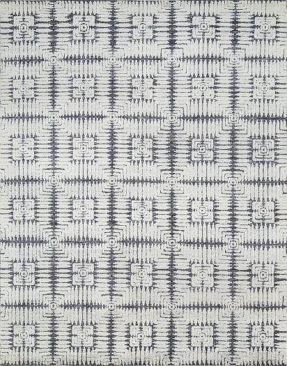 Schwarz-weißer handgeknüpfter Teppich mit Kachelmuster