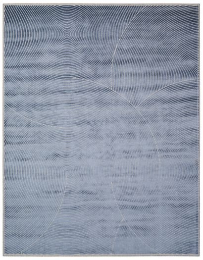 Graublauer Jacquard-Teppich mit Linienmuster