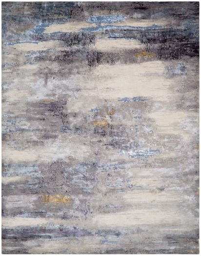Handgeknüpfter Teppich 'Fog Silver Grey Blue' in verschiedenen Grau- und Blau-Tönen