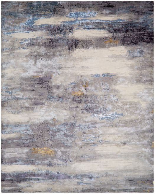 Handgeknüpfter Teppich 'Fog Silver Grey Blue' in verschiedenen Grau- und Blau-Tönen