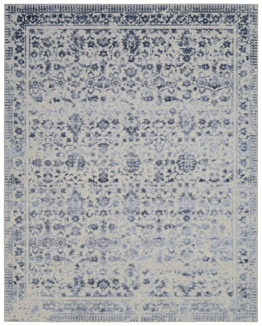 Grau-blauer Vintage-Teppich mit floralen Ornamenten